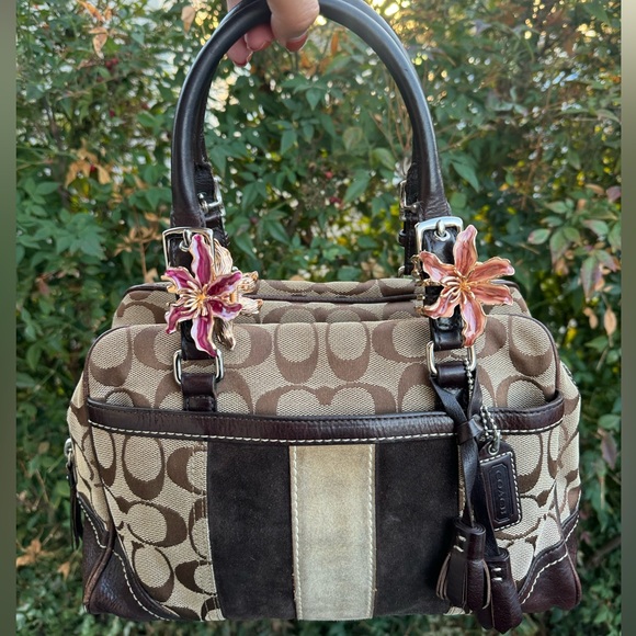 Coach soho canvas suede shoulder bag with leather and suede trim - Picture 1 of 8